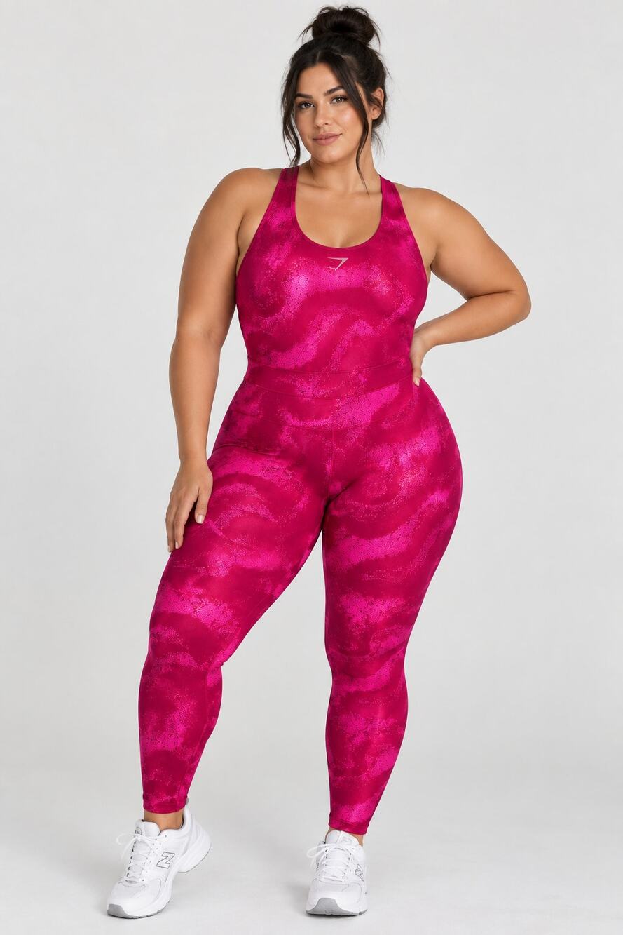 Gymshark XXL Pink Abstract Print Workout Jumpsuit Unitard One Piece Activewear
